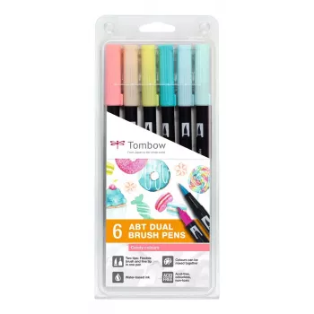 Tombow ABT-6P-4 Dual Brush Pen set - 6 olovaka - fini i kist vrh - višebojni - okrugli