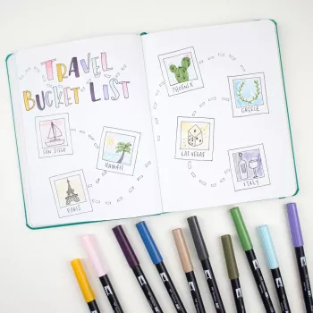 Tombow ABT-6P-4 Dual Brush Pen set - 6 olovaka - fini i kist vrh - višebojni - okrugli