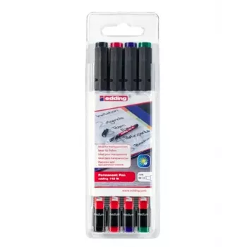 EDDING 142 M set OHP markera - crni, plavi, zeleni, crveni - okrugli vrh - srednji - 1 mm - tinta na bazi alkohola - za foliju, staklo, plastiku