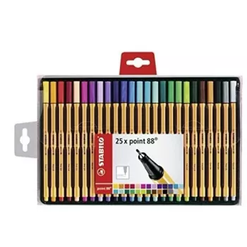 STABILO point 88 fineliner set olovaka - 30 miješanih boja - 0,4 mm - filcani vrh obložen metalom - tinta na bazi vode - šesterokutno tijelo - prozračna kapica - kartonska kutija
