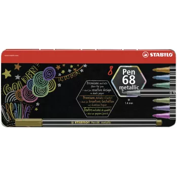 STABILO Pen 68 Metallic set flomastera - Medium - 8 različitih metalik boja - okrugli vrh - debljina linije 1,4 mm