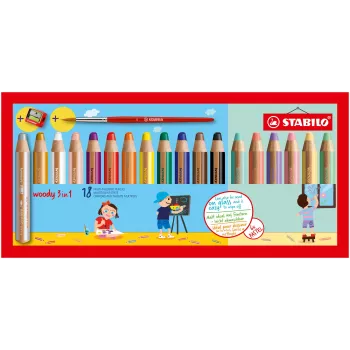 STABILO Woody 3-u-1 višenamjenska olovka 7,6 cm 18-dijelni pastelni set s kistom