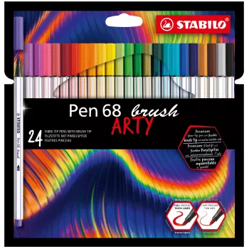 STABILO Pen 68 Brush ARTY Edition 24 komada u kartonskoj kutiji - flomasteri s fleksibilnim vrhom kista za handlettering, bullet journaling i ilustracije