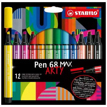 STABILO Pen 68 MAX 12-dijelni set flomastera ARTY Edition s klinastim vrhom u plastičnoj kutiji