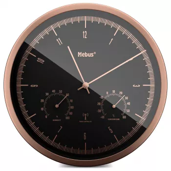 MEBUS 19778 Radio Wall Clock with Thermo-Hygrometer, Silver/Black, LCD Display, DCF77