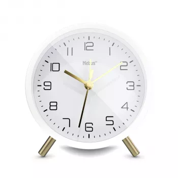 MEBUS 56973 Quartz Alarm Clock White Analog Silent Sweep