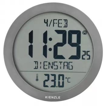 KIENZLE DCF Radio-Controlled Wall Clock with Room Temperature Display, Anthracite