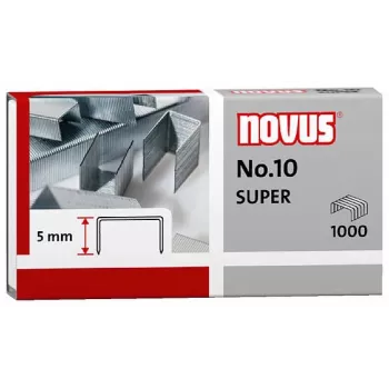 Novus Dahle No.10 SUPER Staples - 5 mm Leg Length - Stainless Steel - 1000 Staples - 20 Sheets Capacity