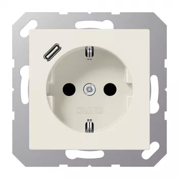 JUNG A 1520-18 C SCHUKO utičnica 16 A s USB punjačem (JUNG Quick Charge) 1 x Type-C, Safety Plus, serija AS, bijela (ivory)