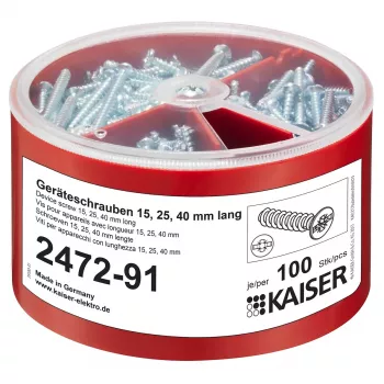 Kaiser Elektro 2472-91 kutija s kompletom vijaka za uređaje, 100 komada po veličini 3,2x15/25/40 mm