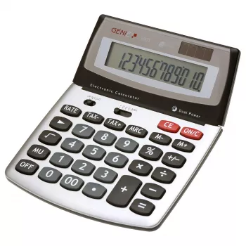 Genie 560 T stolni kalkulator - 12 znamenki - nepreklopivi zaslon - dualno napajanje (solarno i baterija) - crno-srebrni
