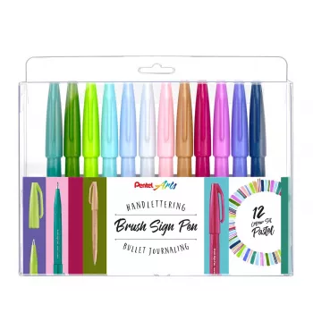 Pentel Brush Sign Pen Artist set od 12 pastelnih kist olovaka SES15C-12