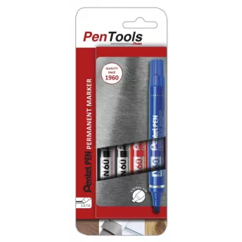 Pentel N60 permanentni marker klinasti vrh, paket od 4, miješane boje crna, plava, crvena, zelena
