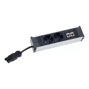 Bachmann CONI 4x UK utičnica 45° kutna jedinica produžnog kabela s utičnicama 3,15A osigurač 1x utor za module crni