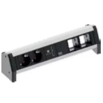 Bachmann DESK 1 stolna priključna ploča, aluminij, crna, 2 AC utičnice, 230 V, 16 A, USB funkcija punjenja