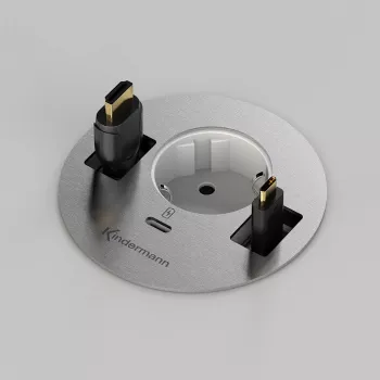 Kindermann CablePort table³ podžbukna stolna priključna jedinica s 2x Schuko, 2x RJ45, 1x HDMI, 1x USB-A, srebrno/crna