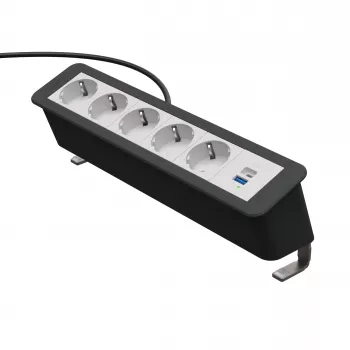 Kindermann CP Office Desk produžni kabel 5x Schuko 1x USB-A 3 m crni