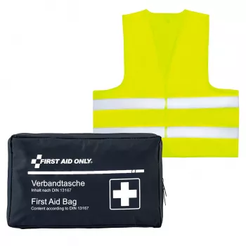 First Aid Only motociklistički pribor za prvu pomoć DIN 13167 plavi s prslukom upozorenja