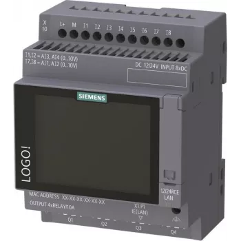 Siemens LOGO! 12/24 RCE logički modul sa zaslonom, 8 DI/4 AI/4 releja, 12-24V DC, Ethernet, Modbus TCP/IP