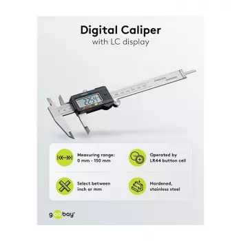 Goobay digitalno pomično mjerilo 0-150 mm / 0-6 inča nehrđajući čelik