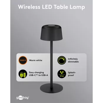 GOOBAY bežična LED stolna svjetiljka, veličina S, 25 cm, crna