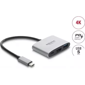 Delock USB Type-C adapter na HDMI 4K 60 Hz s USB Type-A i USB Type-C PD 3.1 140 W