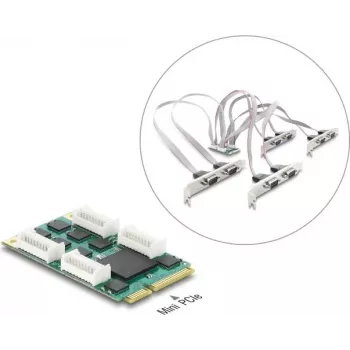 Delock Mini PCIe I/O full size kartica na 8 x serijski RS-232 DB9 sa standardnim i low-profile poklopcima utora