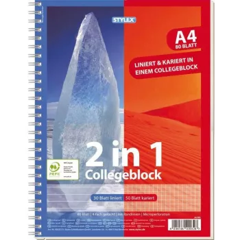 STYLEX 2-u-1 college blok DIN A4 linije i kockice