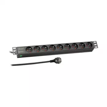 EFB Elektronik EK631FR.1 19 inch 1U stalak s utičnicama, 9 x francuskih/UTE utičnica, CEE 7/7 utikač, 1,8m kabel, 16A, 230V, crni