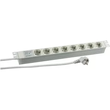 HEINRICH KOPP PROFIversal jedinica za distribuciju napajanja (PDU) - 19 inch ugradnja u ormar, 8x Schuko CEE 7/3 utičnice, zaštita od prenapona, 2m kabel, 16A, 250V, srebrna