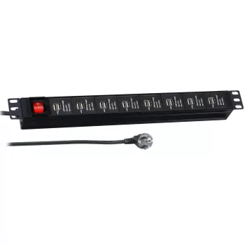 EFB Elektronik 19 inch 1U Rackmount USB PDU za punjenje - 16 USB priključaka, CEE 7/7 ulaz, crni