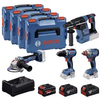 BOSCH POWERTOOLS Combo Kit 18V akumulatorska bušilica-odvijač, udarni odvijač, bušaći čekić, kutna brusilica (set od 4 alata)