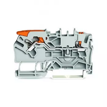 WAGO 2102-5201 prolazna stezaljka za 2 vodiča s polugom i tipkom, 2,5 mm², siva