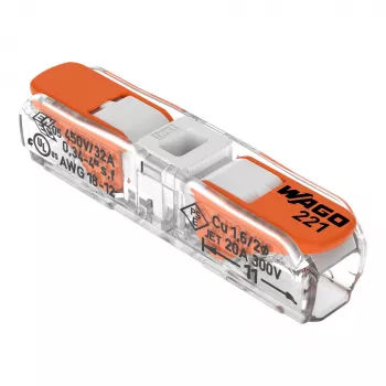 WAGO 221-2401 inline spojni konektor, 2-vodički, 0,2-4 mm², 600 komada, prozirno/narančasti