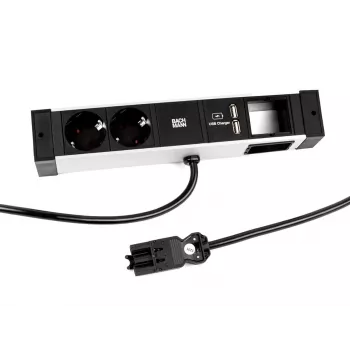 Bachmann DESK Rail produžni kabel s 2 Schuko utičnice i 2 USB priključka za punjenje, 2m kabel, srebrna/crna