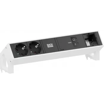 Bachmann DESK2 2x CEE 7/3 1x USB-C 100W 1x prilagođeni modul 1m RAL 9010 čisto bijeli stolni modul za napajanje i podatke