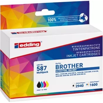 Edding kompatibilne tintne patrone kombinirano pakiranje crna, cijan, magenta, žuta - zamjena za Brother LC-3219XL seriju (4 komada)