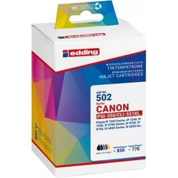 Edding EDD-502 kompatibilne tintne patrone kombinirano pakiranje crna, foto plava, cijan, magenta, žuta (5 komada) zamjena za Canon PGI-550XL/CLI-551XL