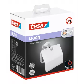 Tesa MOON držač toaletnog papira s poklopcem, samoljepljivi, izgled nehrđajućeg čelika, srebrni, 1 komad