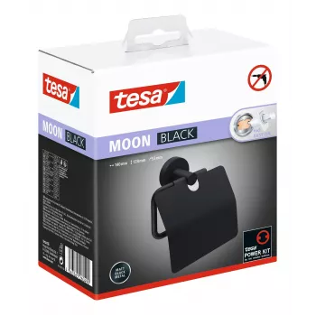 Tesa MOON BLACK držač toaletnog papira s poklopcem, samoljepljivi, crni, 1 kom.