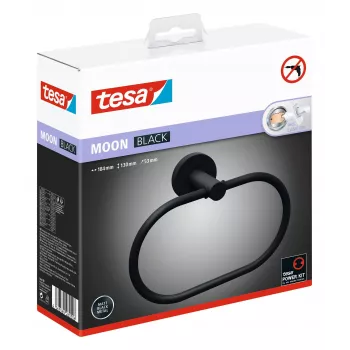 Tesa MOON BLACK držač ručnika, samoljepljivi, metal, plastificirani, mat crni