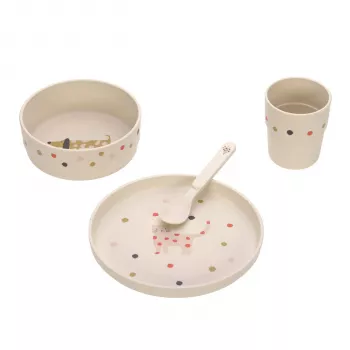Lassig Little Mateys Spicy Orange dječji set posuđa, 4 dijela (tanjur, zdjela, šalica, žlica), 70 % polipropilen i 30 % celuloza