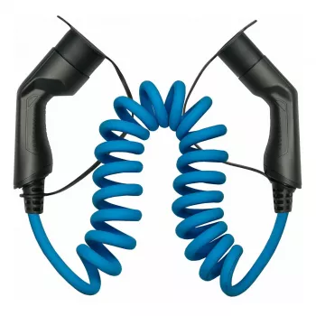 KABELMEISTER Mode 3 produžni kabel za EV, Type 2 utikač na spojnicu, 3-fazni, 32A, 22kW, spiralni kabel, 5m, crni