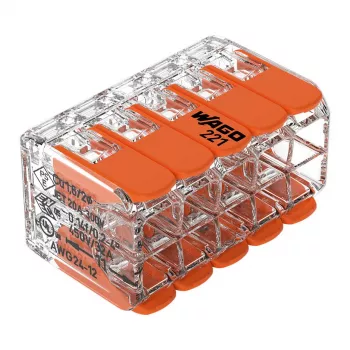 WAGO 221-420 kompaktni spojnik s polugama, 10 vodiča, 0,2-4 mm², prozirno kućište, narančasta poluga, pakiranje od 10