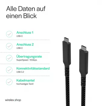 Flexline USB-C na USB-C kabel, USB 3.2 Gen 2, 100W PD, pleteni najlon, 1m (FL31-75004)