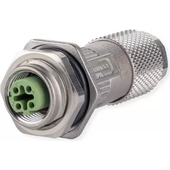 METZ CONNECT MMF881A115-0001 M12 Socket, D-Coded, IP67, Field-Wireable, with Flange, 4-Pin