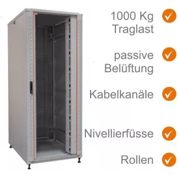 IT-BUDGET 19 inch mrežni ormarić SRK - 42U - ŠxD 800x800 mm - prozirna/čelična vrata - kabelski kanali - Flatpack - svijetlosivi (90ITB19SRK4288GGN)