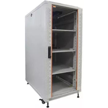 IT-BUDGET 19 inch mrežni ormarić SRK - kompletan set - 27U - 600x600 mm - staklena/puna čelična vrata - 4 aktivna ventilatora - PDU - police - Flatpack - svijetlosivi (90ITB19SRK2766GG)