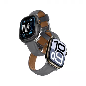 AMAZINGTHING Class Band Leather Watch Strap for Apple Watch 45/46/49 mm - Grey
