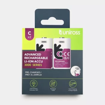 Uniross USB-C C/HR14 litij-ionska baterija 3000mAh, paket od 2
